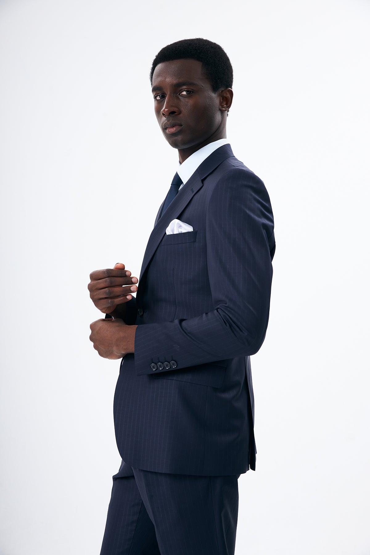 Dark Navy Pinstripe Wool Suit
