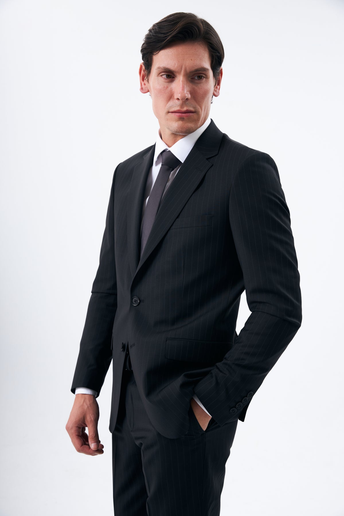 Black Pinstripe 100% Wool Suit