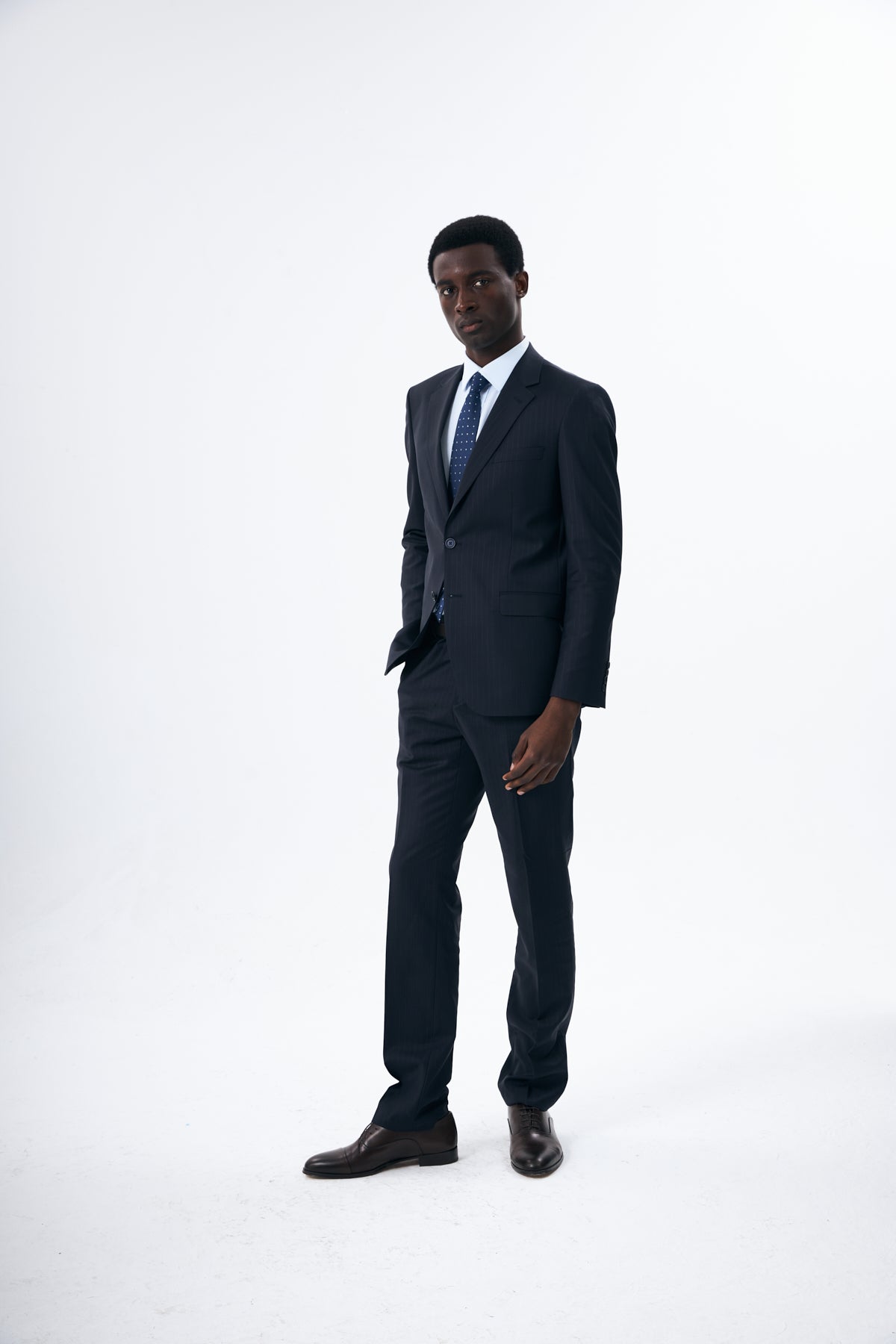 Navy Pinstripe Wool Suit