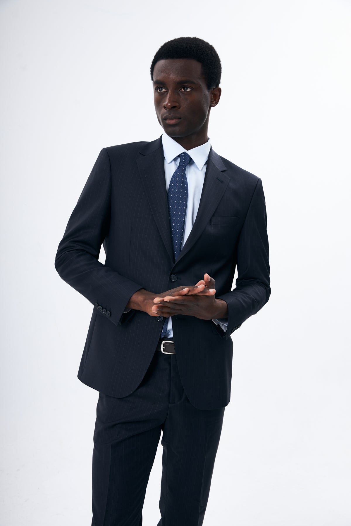 Navy Pinstripe Wool Suit