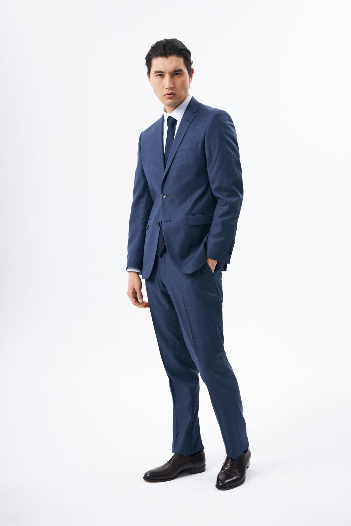 Textured Blue Suit in 100% Wool