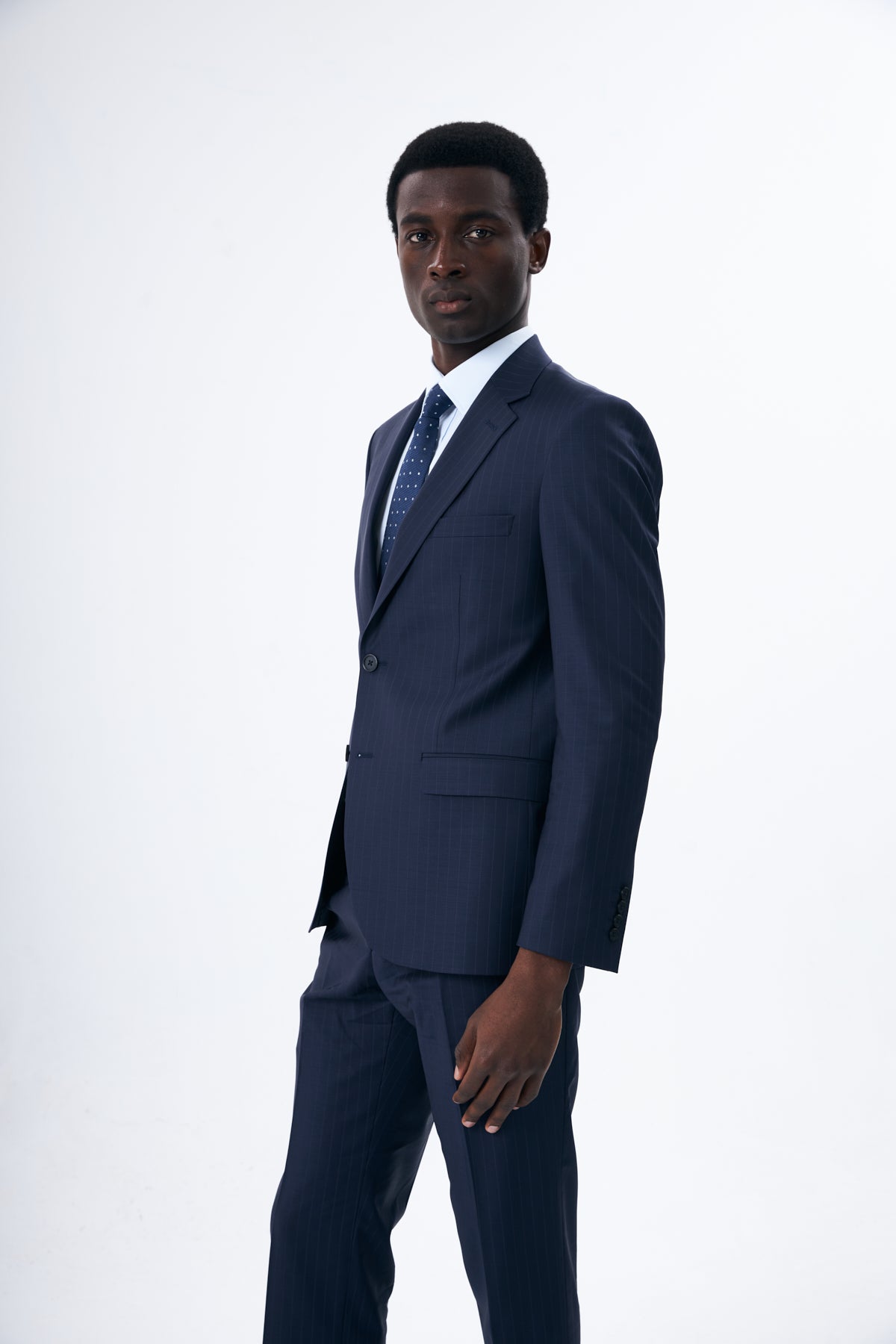 Navy Pinstripe Wool Suit