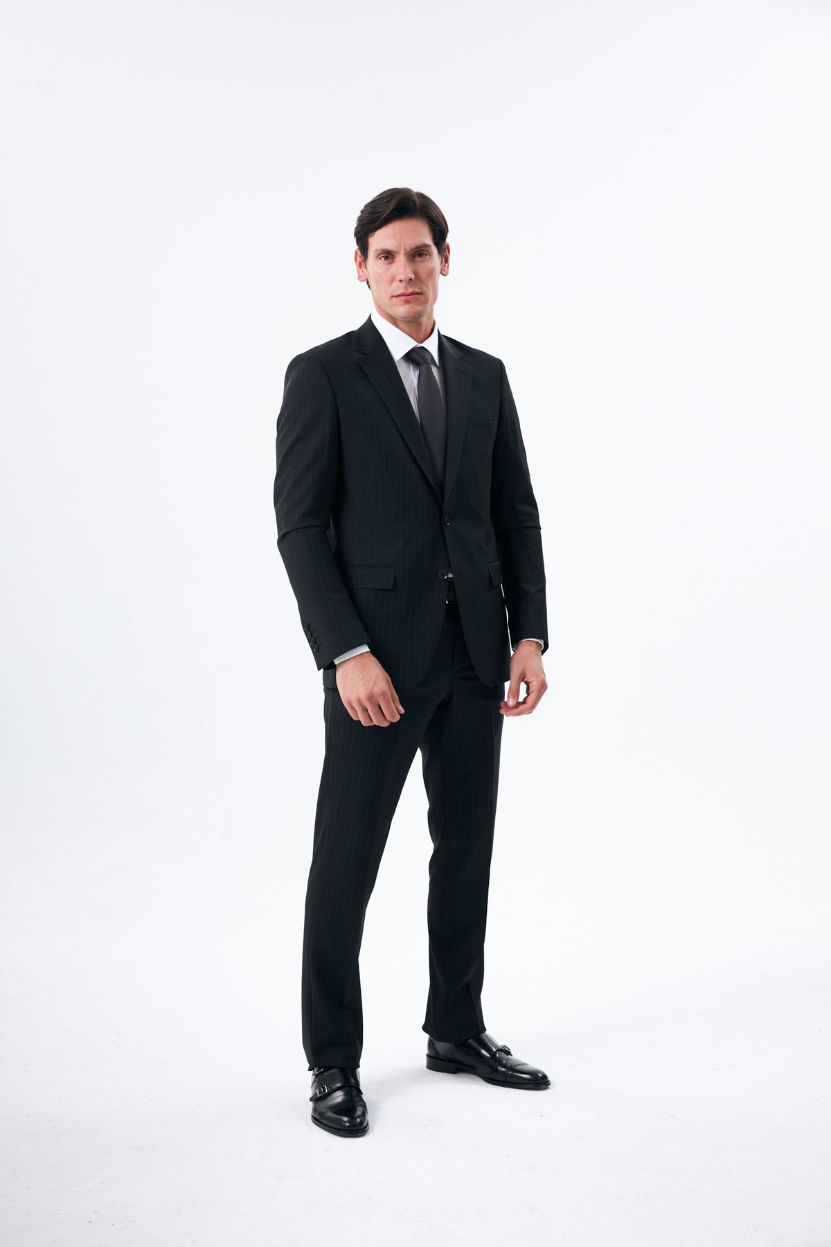 Black Pinstripe 100% Wool Suit
