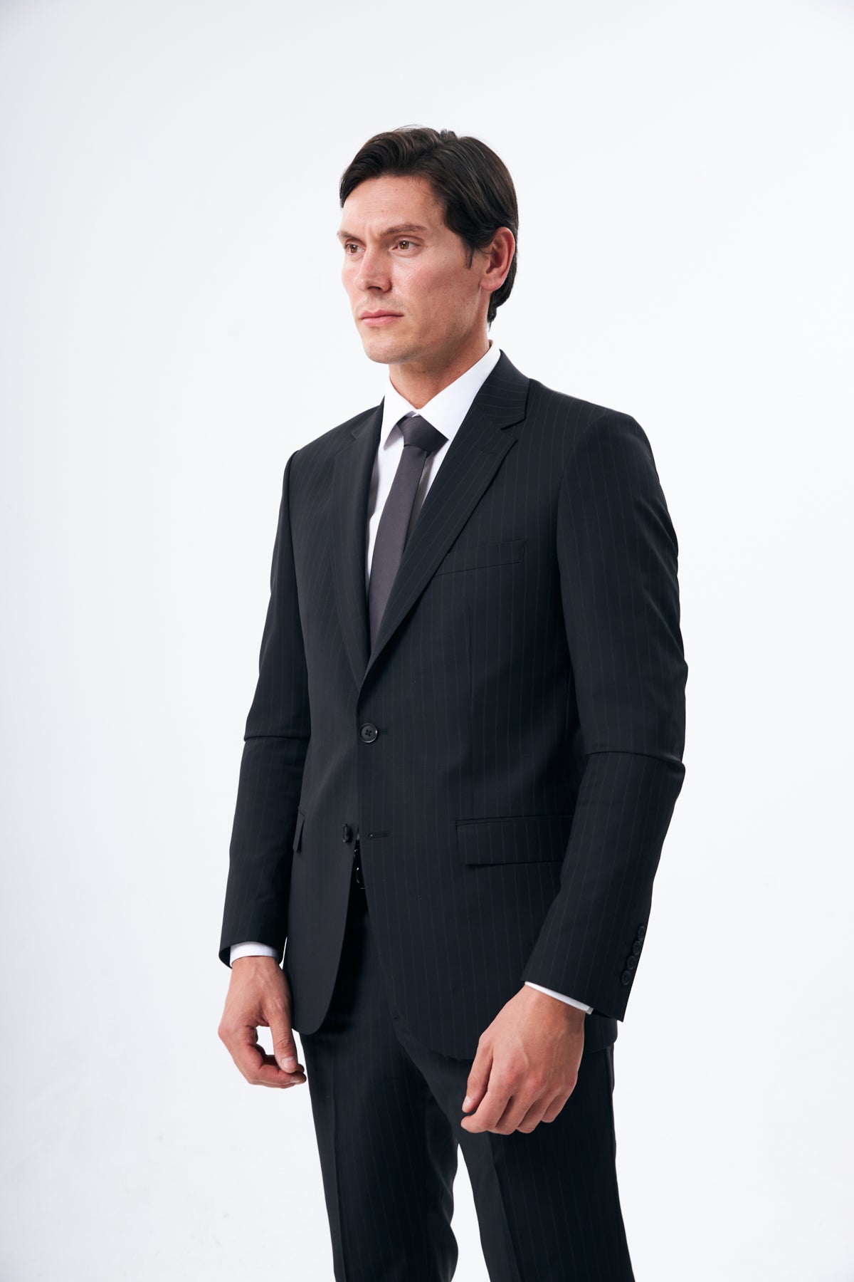 Black Pinstripe 100% Wool Suit